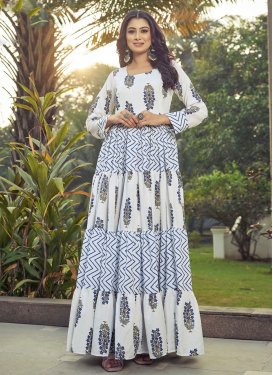 Cotton Silk Designer Gown with Digital Print Work for Women in Off White