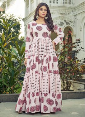 Cotton Silk Designer Gown with Digital Print Work in Off White