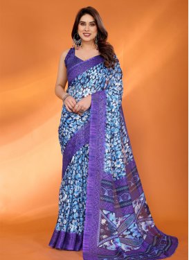 Cotton Silk Digital Print Work Classic Saree in Violet