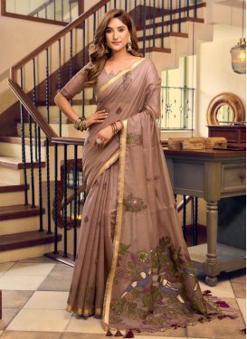 Cotton Silk Digital Print Work Traditional Saree in Brown