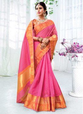 Cotton Silk Hot Pink and Orange Contemporary Saree