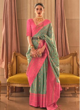 Cotton Silk Hot Pink and Sea Green Traditional Designer Saree