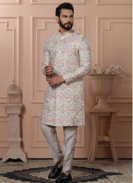 Cotton Silk Indo Western with Cord Work for Festival in Beige