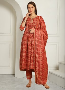 Cotton Silk Orange and Red Readymade Designer Salwar Suit