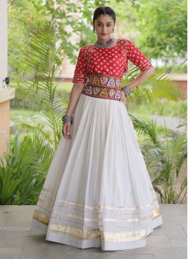 Cotton Silk Readymade Lehenga Choli with Embroidered Work in Red and White