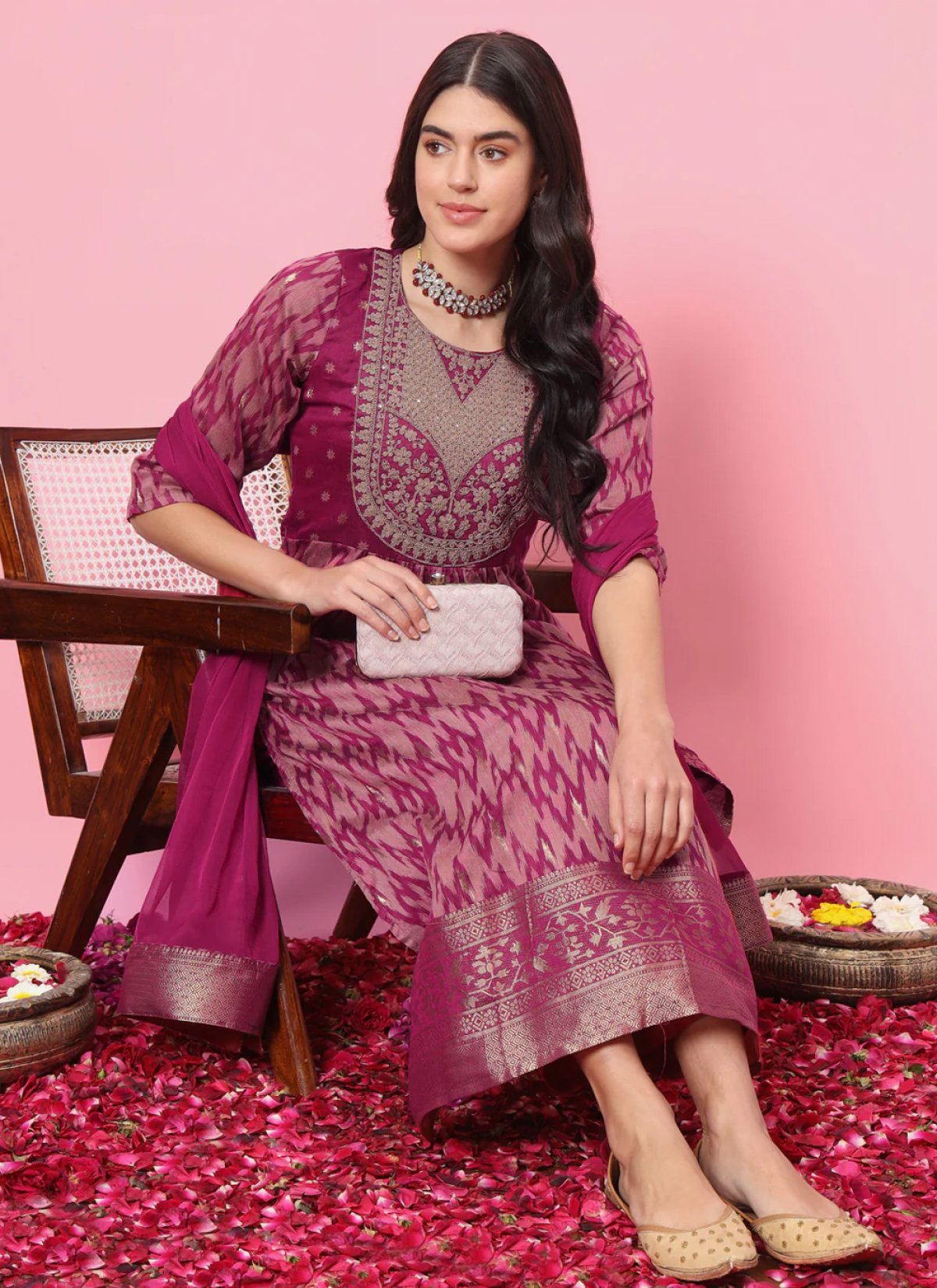 Purple Dola Jacquard Silk Festival Salwar Kameez
