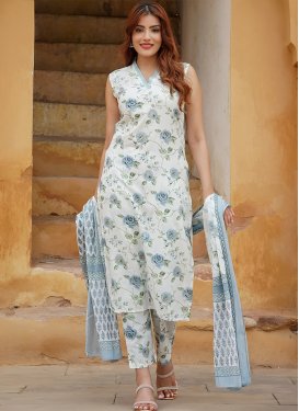 Cotton Silk Readymade Salwar Suit in Off White with Digital Print Work for Women