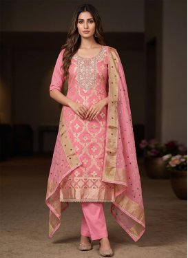 Cotton Silk Straight Suit with Beads Work for Ceremonial in Pink