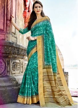 Cotton Silk Traditional Saree in Turquoise
