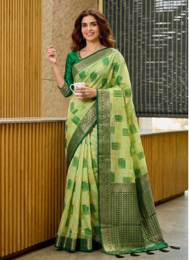Cotton Silk Traditional Saree with Woven Work for Women in Green and Mint Green
