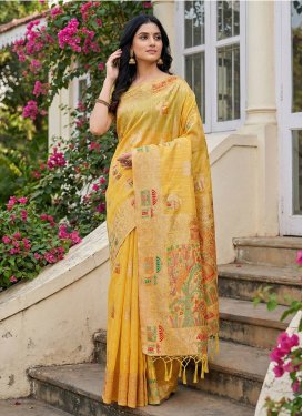 Cotton Silk Traditional Saree with Woven Work for Women in Mustard