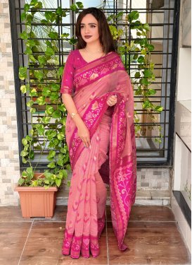 Cotton Silk Traditional Saree with Woven Work in Pink and Rose Pink