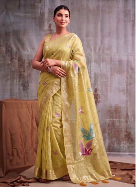 Cotton Silk Trendy Saree in Yellow with Woven Work for Women