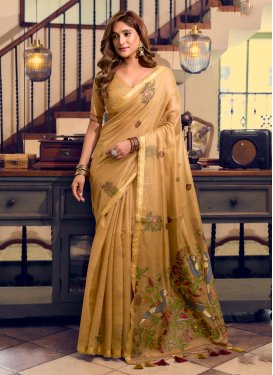 Cotton Silk Trendy Saree with Digital Print Work in Gold