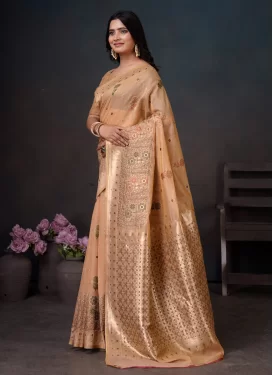 Cotton Silk Trendy Saree with Woven Work for Ceremonial in Peach
