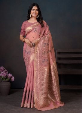 Cotton Silk Trendy Saree with Woven Work for Ceremonial in Pink