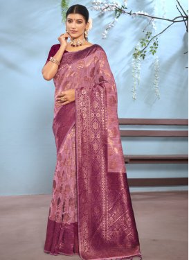 Cotton Silk Woven Work Pink and Purple Designer Contemporary Style Saree