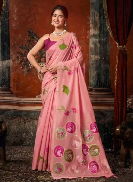 Cotton Silk Woven Work Traditional Saree in Pink