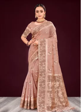 Cotton Silk Woven Work Traditional Saree in Salmon