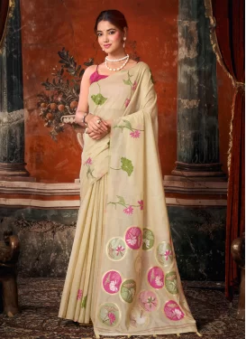 Cotton Silk Woven Work Trendy Saree in Cream
