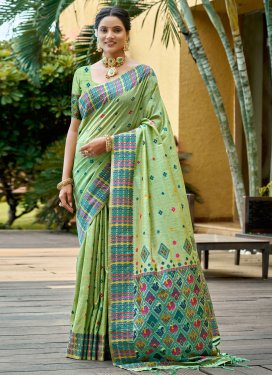 Cotton Silk Woven Work Trendy Saree in Sea Green