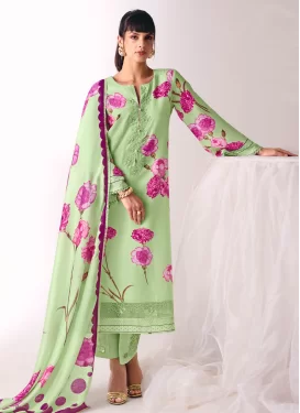 Cotton Straight Suit with Digital Print Work in Mint Green for Festival