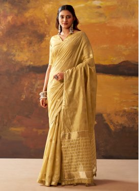 Cotton Traditional Saree in Gold with Woven Work for Women