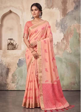 Cotton Traditional Saree with Woven Work for Ceremonial in Peach