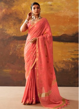 Cotton Traditional Saree with Woven Work in Salmon