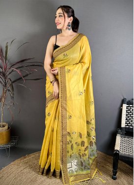 Cotton Trendy Saree with Woven Work for Women in Mustard