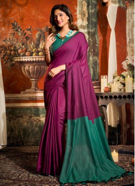 Cotton Trendy Saree with Woven Work in Fuchsia and Green