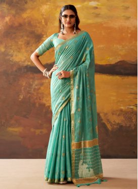 Cotton Woven Work Classic Saree in Turquoise