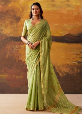 Cotton Woven Work Trendy Saree in Mint Green
