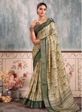 Cream and Green Trendy Classic Saree For Ceremonial