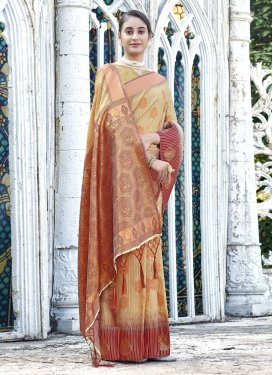 Cream and Maroon Woven Work Banarasi Silk Designer Contemporary Style Saree
