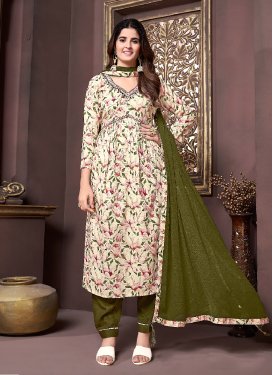 Cream and Olive Readymade Salwar Suit