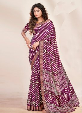 Cream and Purple Designer Contemporary Saree For Casual