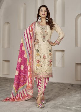 Cream and Rose Pink Designer Patiala Salwar Suit