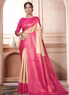 Cream and Rose Pink Woven Work Traditional Designer Saree