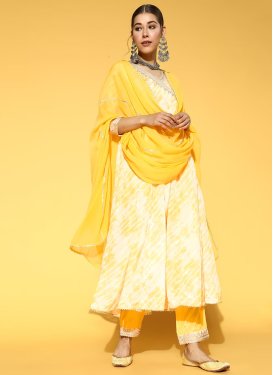 Cream and Yellow Digital Print Work Readymade Anarkali Salwar Suit