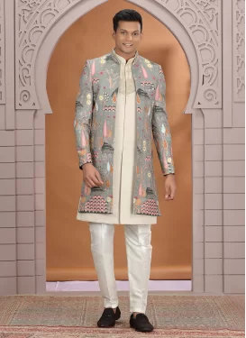 Cream Art Silk Indo Western with Embroidered Work for Festival