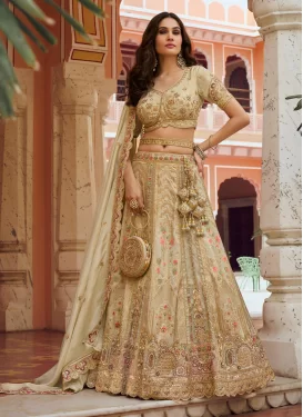 Cream Banarasi Silk Trendy Lehenga Choli with Beads Work for Bridal