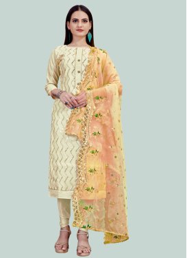 Cream Chanderi Silk Churidar Suit with Embroidered Work for Ceremonial