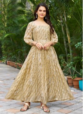 Cream Chinon Trendy Gown with Woven Work for Ceremonial