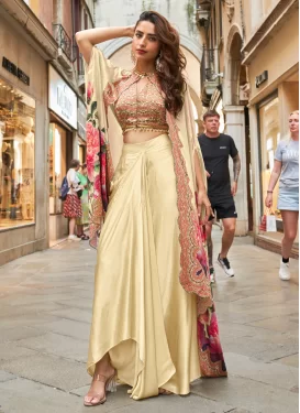 Cream Crepe Silk Designer Suit with Embroidered Work for Festival