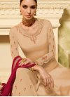 Cream Embroidered Georgette Satin Designer Palazzo Salwar Suit - 1