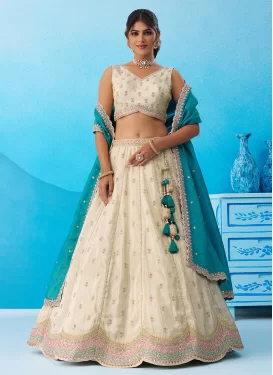 Cream Tissue Embroidered Work Trendy Lehenga Choli for Women