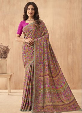 Crepe Silk Brown and Rose Pink Designer Contemporary Style Saree