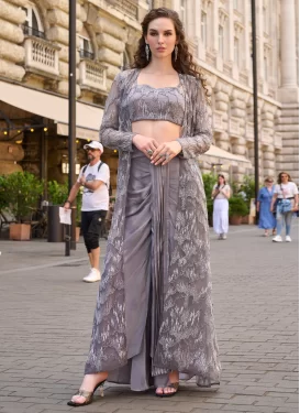 Crepe Silk Designer Suit in Violet with Cutdana Work for Festival