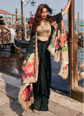 Crepe Silk Designer Suit with Embroidered Work for Women in Black